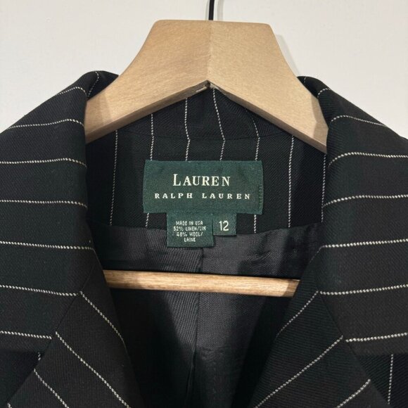 Lauren Ralph Lauren Women’s Linen Wool Blazer Black & White Pinstripe size 12 - Picture 6 of 7